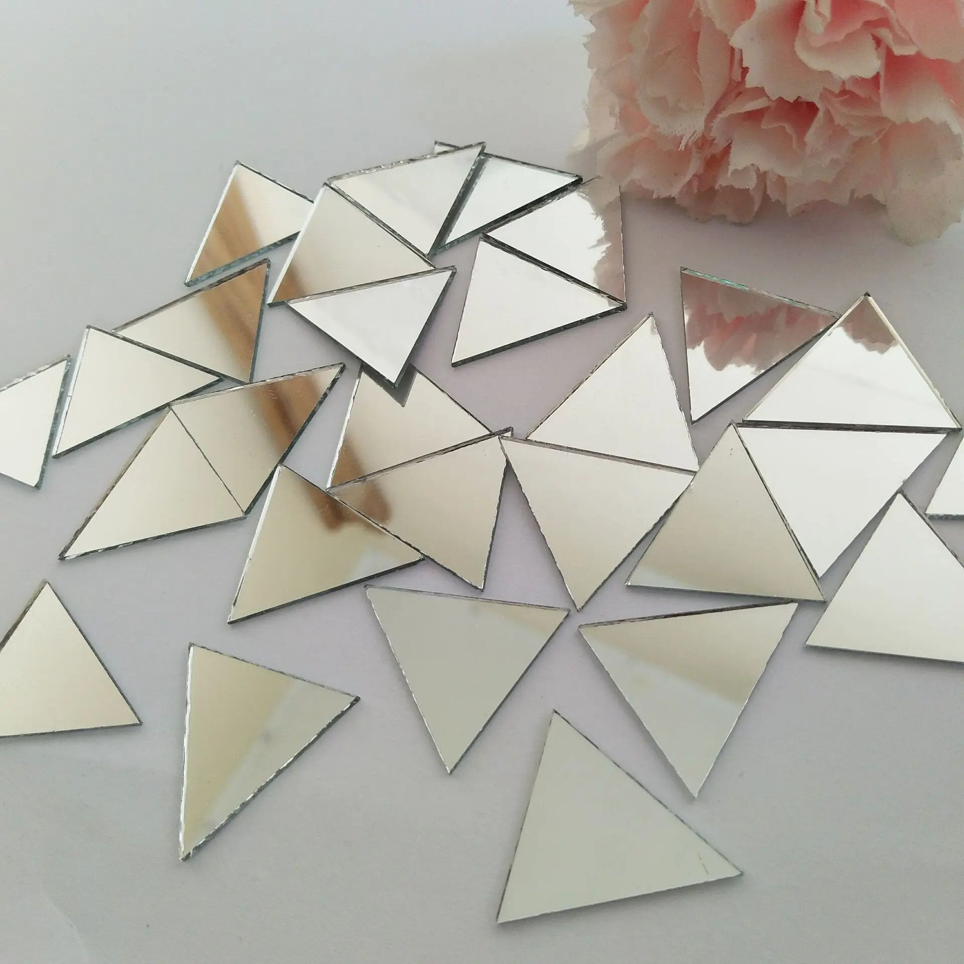 Set of 100pcs 1" Triangle Real Glass Mirror Mosaic Tile, Triangular Real Glass Mirror DIY Crafts Accessory