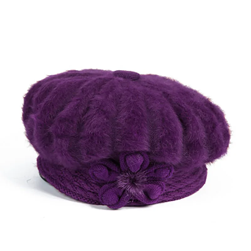 Purple Dilidala, женская зимняя шапка, берет для женщин, на каждый день, мех кролика, Зимние теплые наушники, шерсть, шапка для мамы, зимние шапки для женщин, берет - Цвет: Purple