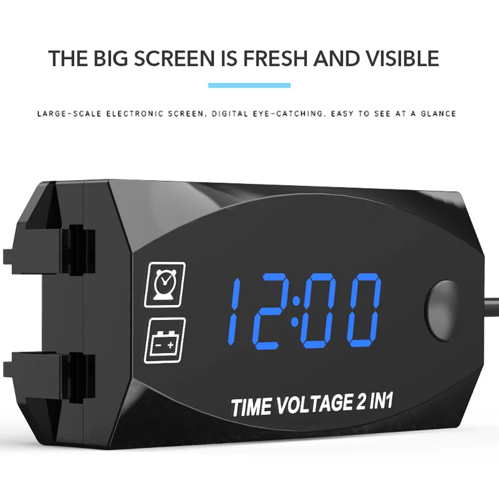 

Multifunction 6V-30V 2 in 1 Voltmeter for Motorcycle Electric Vehicle Time Clock with Digital Display Panel Waterproof Timer