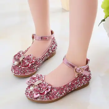 

Disney Princess Crystal shoes For Baby Girls Flat Heel Party Wedding Elsa Shoes Sequins Butterfly Pearl Frozen Kids Shoes