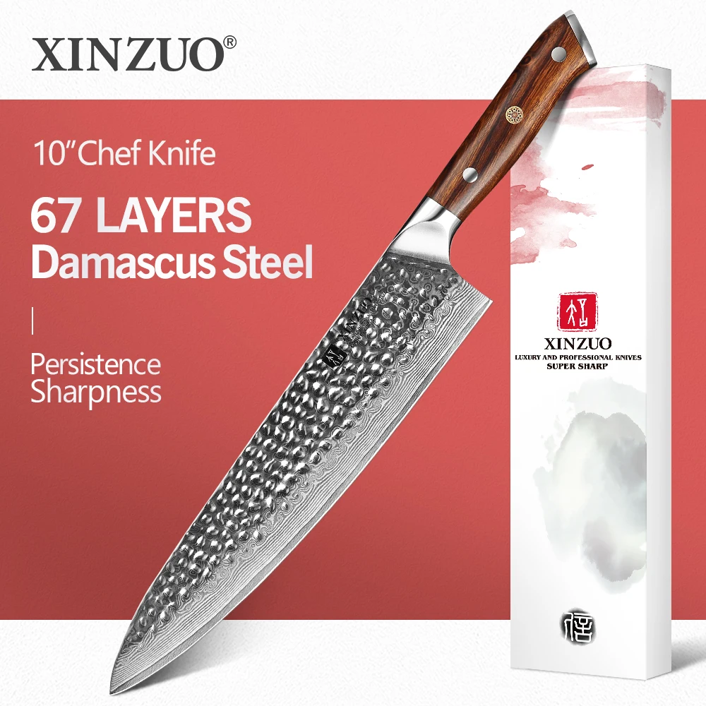 XINZUO 10 дюймовый японский нож шеф повара дамасская сталь кухонные ножи для резки