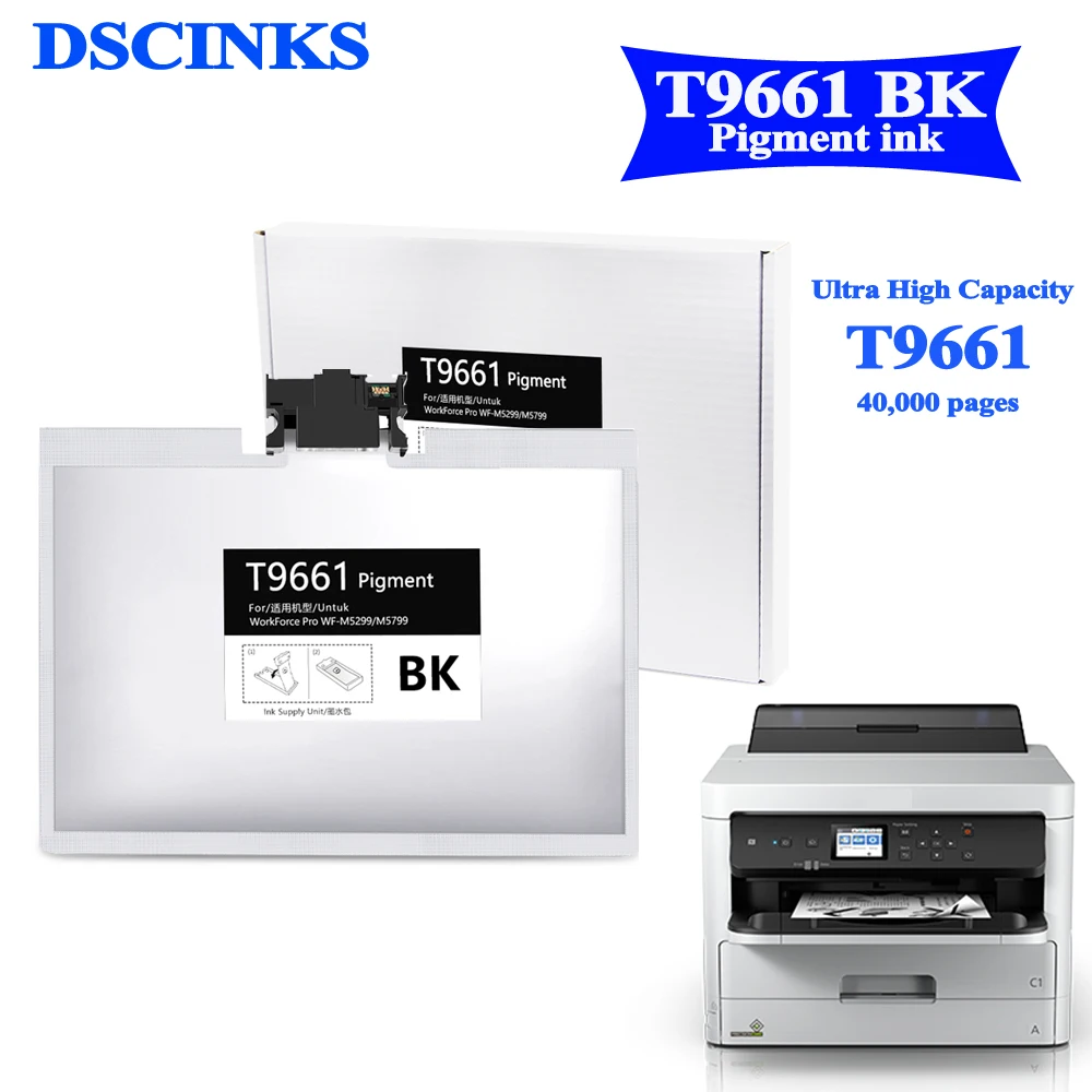 Pigmento Tinta 780ml para T9661 Europa Máquina para Epson Força de Trabalho Pro wf M5299 M5799 Bolsa de Tinta de Impressora com Chip de Tinta Pigmento T9661 - Imagem 2