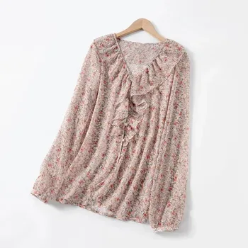 

New Spring Women Floral Print Blouse Chic Ruffle Long Sleeve Casual Loose Shirt Top