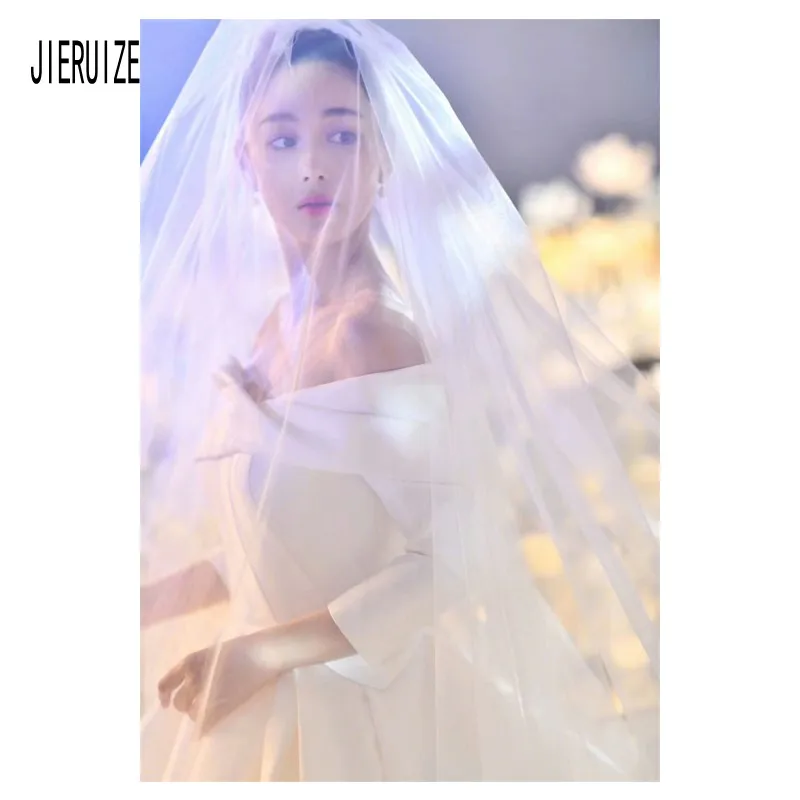 JIERUIZE, простая белая Фата для невесты, длина часовни, тюль, Длинные Свадебные вуали с бесплатной расческой