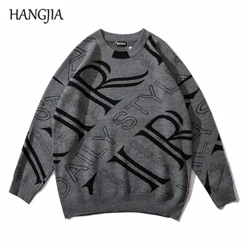 

Harajuku Streetwear Mens Pullovers Sweaters Oversized 2019 Letters Printed Sweater Jacquard Knitted Sweater Clothes Mens Womens