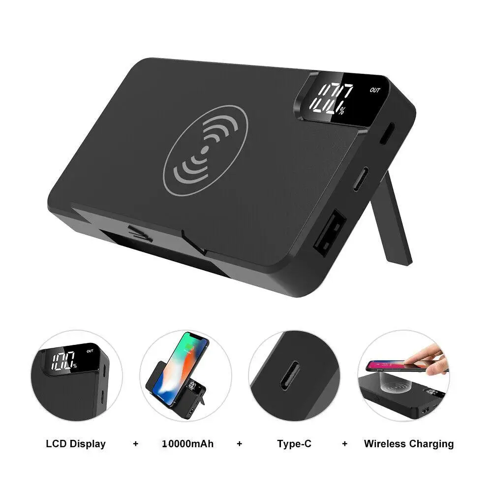  Power Bank 10000mAh Qi Wireless Charging USB LCD Portable Battery Charger Pack