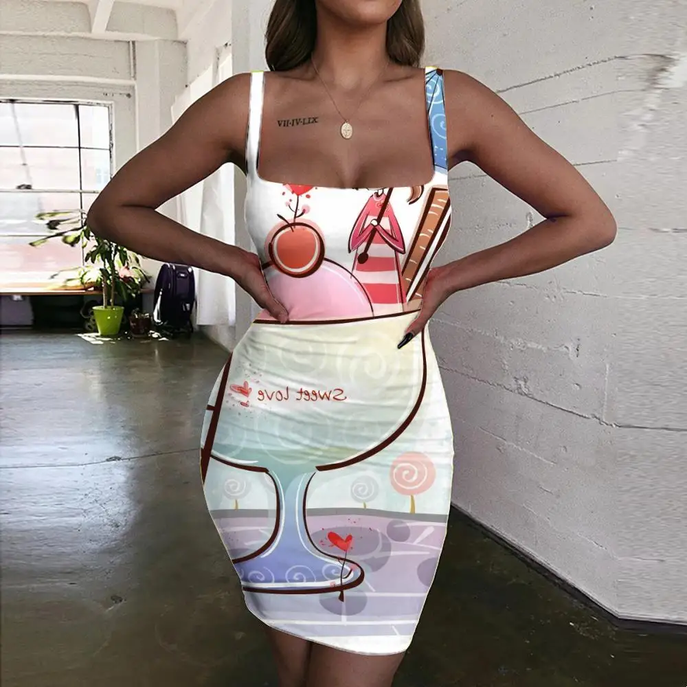 

KYKU Brand Love Dresses Women Cute Bodycon Dress Romantic 3d Print Tanabata Ladies Dresses Womens Clothing Party Vintage Boho