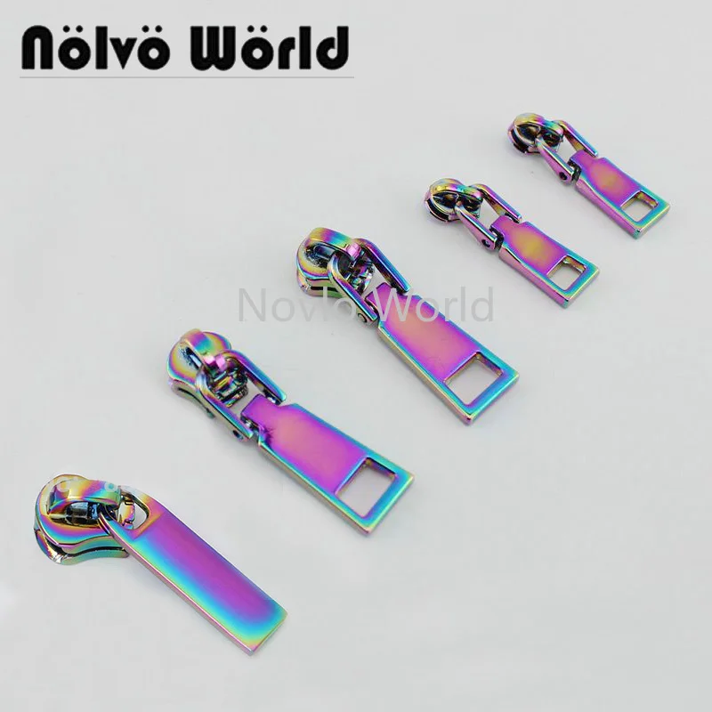 Nolvo World 5-20-100pcs rainbow metal zipper slider with pull head 5# metal teeth 5# nylon teeth3#nylon teeth for clothing bag