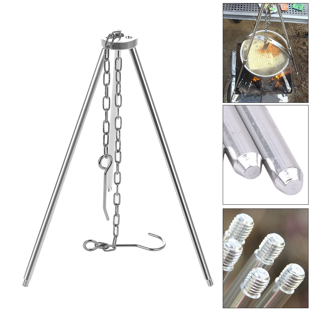 Aluminium Alloy Picnic Cooking Tripod Set Family Camping Campfire Cook Utensils With Adjustable Chain Outdoor Portable | Спорт и