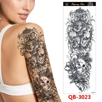 

1pc Large Arm Sleeve Tattoo Waterproof Temporary Tatoo Sticker Totem Skull Tatto Full Women Men V6W2