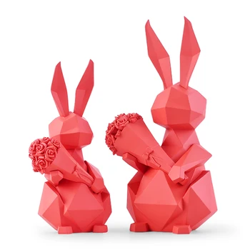 

Nordic Cute Abstract Geometry Rabbit Statue Resin Ornament Home Decoration Accessories Fortune Rabbit Sculpture Wedding R2458