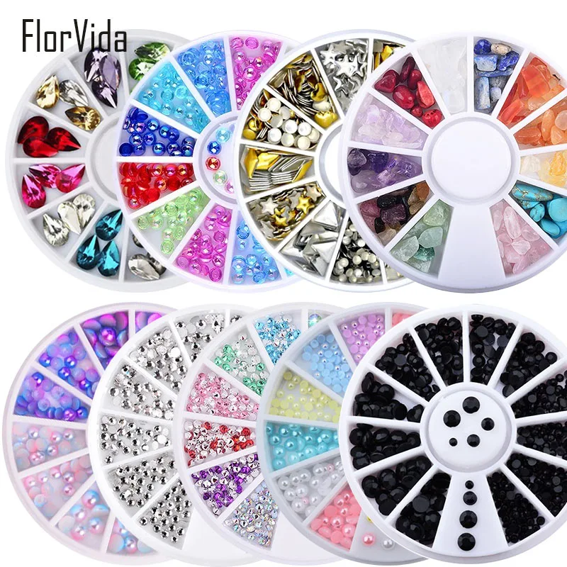 

FlorVida 6cm Disc Nail Art Rhinestomes Mix Decorations Wheel For Nails Design 3D Crystal Gems Strass Studs Manicure