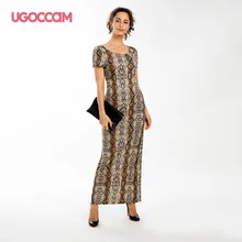 UGOCCAM платье из змеиной кожи женское винтажное длинное пляжное платье свободное с коротким рукавом сексуальное платье для вечеринки vestidos de fiesta