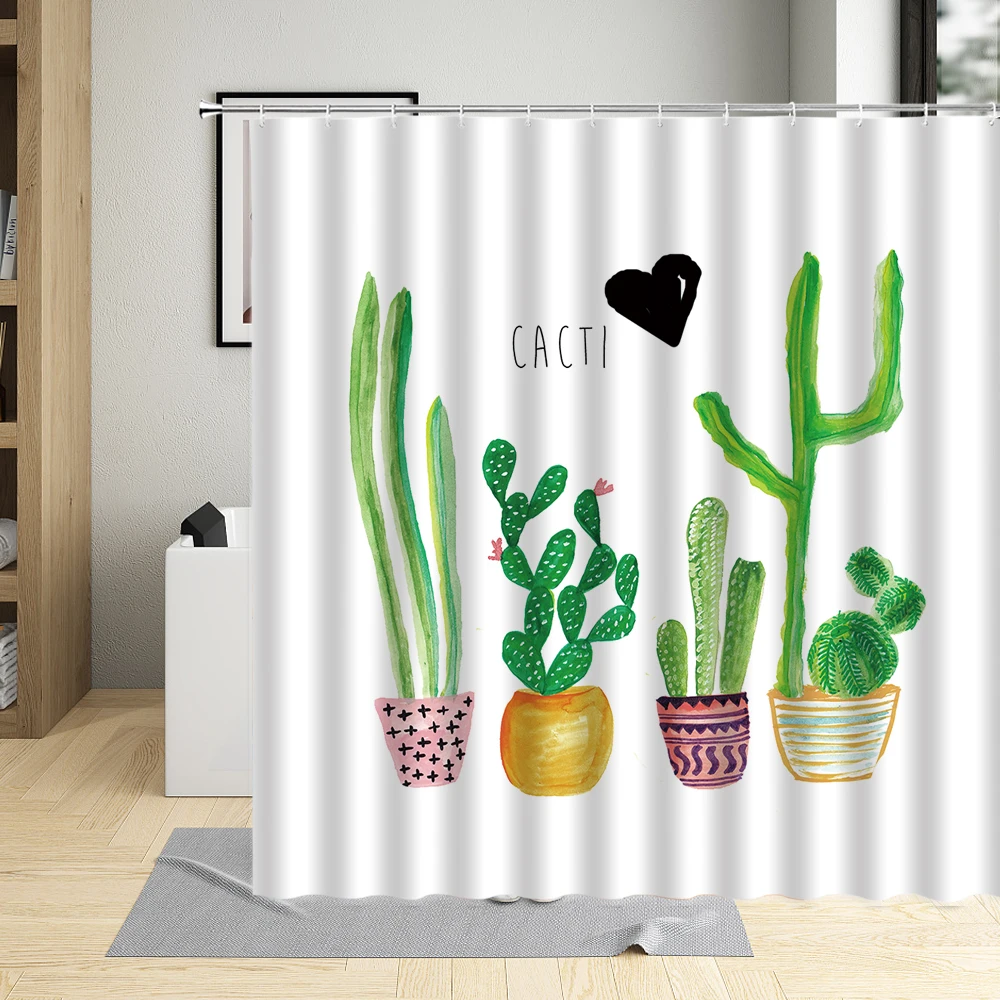 

Cactus Succulents Pots Plants Cartoons Illustration Bathroom Curtains Cute Colorful Hand Drawn Garden Potted Shower Curtain Set