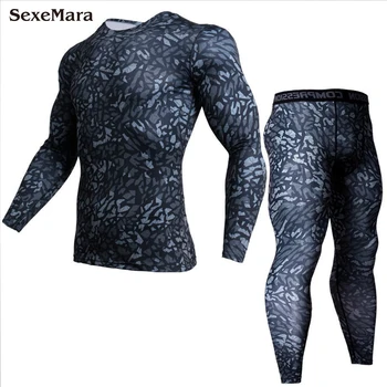 

SexeMara Camo Compression Men's Thermal Underwear Men Sports Suit Leggings Training Gym Men Running Tights Sportswear Long Johns