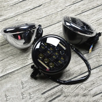 

Universal Retro Motorcycle LED Headlight Assembly for Harley Cruisers Motorbikes DRL High Brightness Front Lamp 5.75'' Headlamp