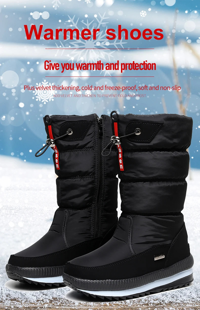 Women snow boots  platform winter boots thick plush waterproof non-slip boots  fashion women winter shoes  warm fur  botas mujer