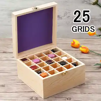 

25 Slots Wooden Essential Oils Carrying Storage Box Organizer Solid Wood Aromatherapy Bottles Storage Case Holder For Home