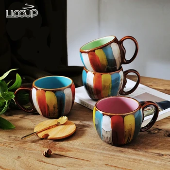 

Collectible Fine Arts Painted Coffee Mug Eco Friendly 12 Oz Ceramics Creative Handmade Milk Cups with Spoon for Gift