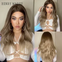 HENRY MARGU Synthetic Wigs for Women Afro Long Wavy Ombre Brown Gray Wigs Cosplay Party Daily Fake Hair High Temperature Fibre