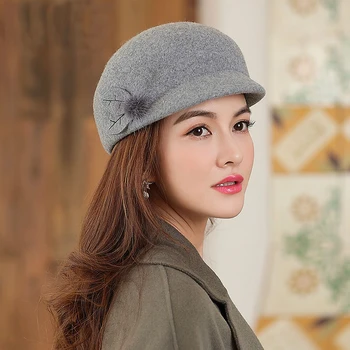 

Beckyruiwu Autumn And Winter Mum Fedora Hats Woman Party Fashion Octagonal Hat Lady 100% Australia Wool Felt Newsboy Cap