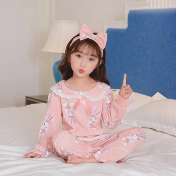 

Children 2020 New Pajamas Suit Lace Long Sleeve Nightwear Homewear Boys And Girls Clothing Pink Print Sleep Set Nightgown
