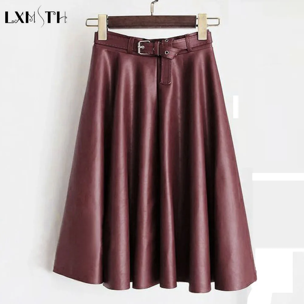 LXMSTH 4xl 5XL Женские юбки больших размеров из искусственной кожи женские осенние