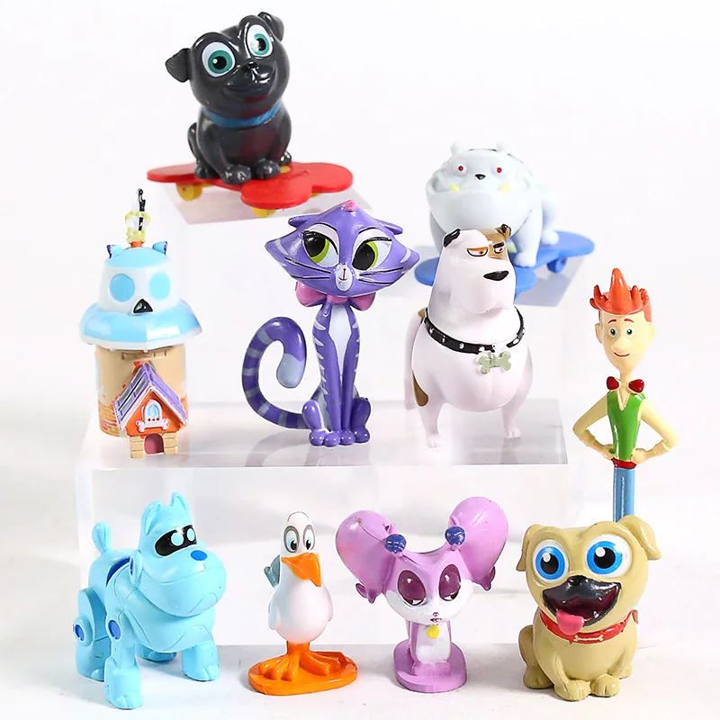 10 개/대 강아지 개 친구 빙고 롤리 밥 개와 친구 퍼그 강아지 PVC Figure Collectible Model Toy