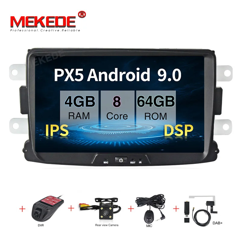 Top MEKEDE PX5 Android 9.0 8Core 4GB+64GB GPS Navigator Radio For Dacia Duster Logan Sandero Car DVD Central Cassette Player 0