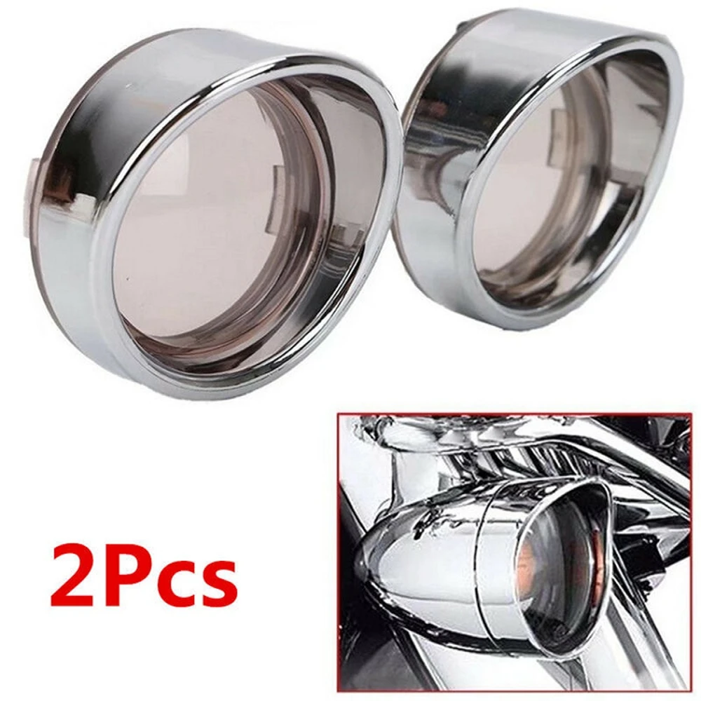 

2Pcs Chrome Visor-Style Turn Signal Light Bezels Tint Smoke Lens for Harley Sportster Dyna Touring Softail Road King FLHX