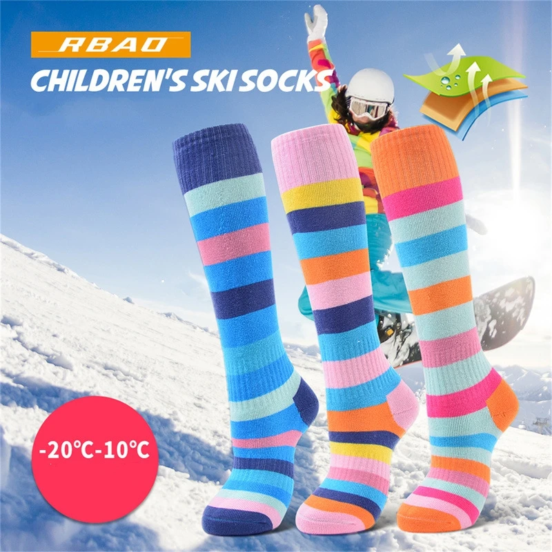 Kids Winter Warm Skiing Sock Boys Girls Long Striped Thick Thermal Sock For Roller Skating Snowboarding Chlid Snow Sports