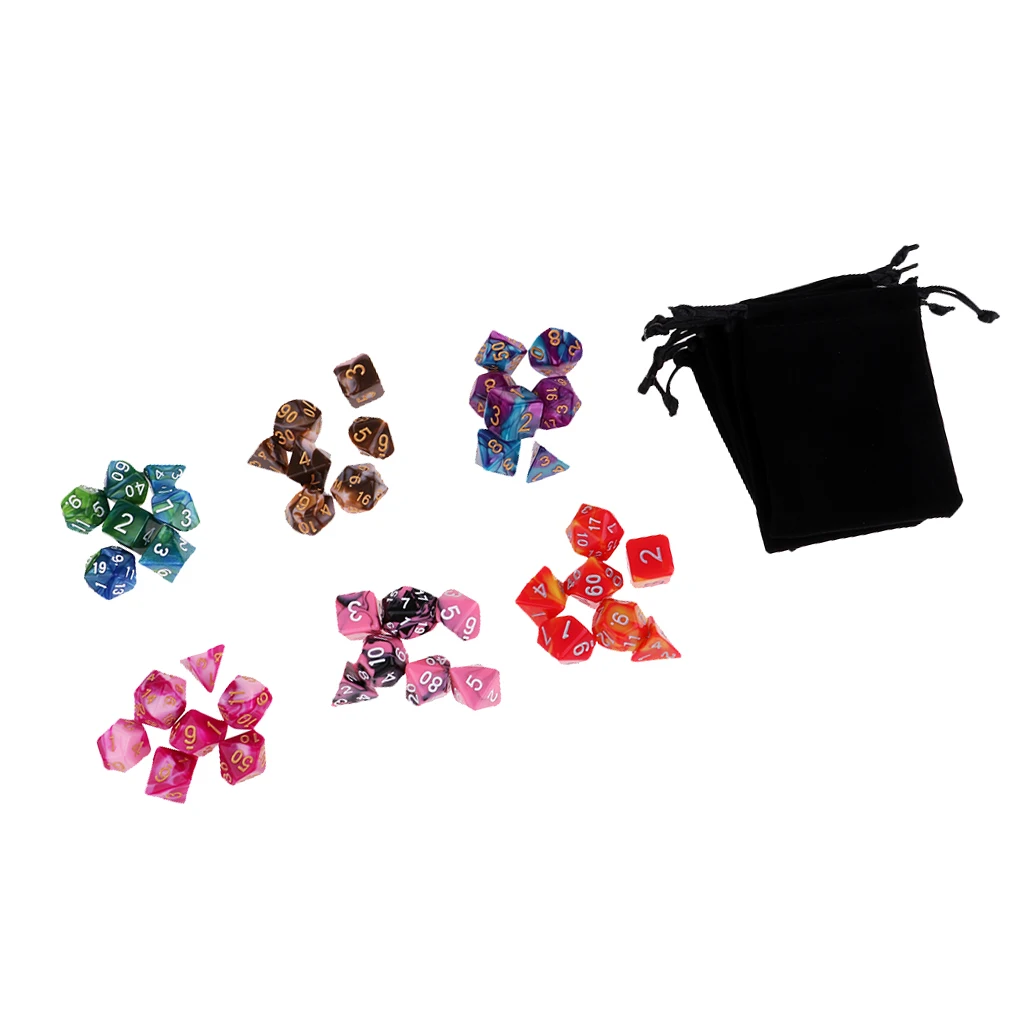 42x D4 D6 D8 D10 D12 D20 Dice Set w/ 7 Bags for TRPG MTG DND Roleplay Gifts