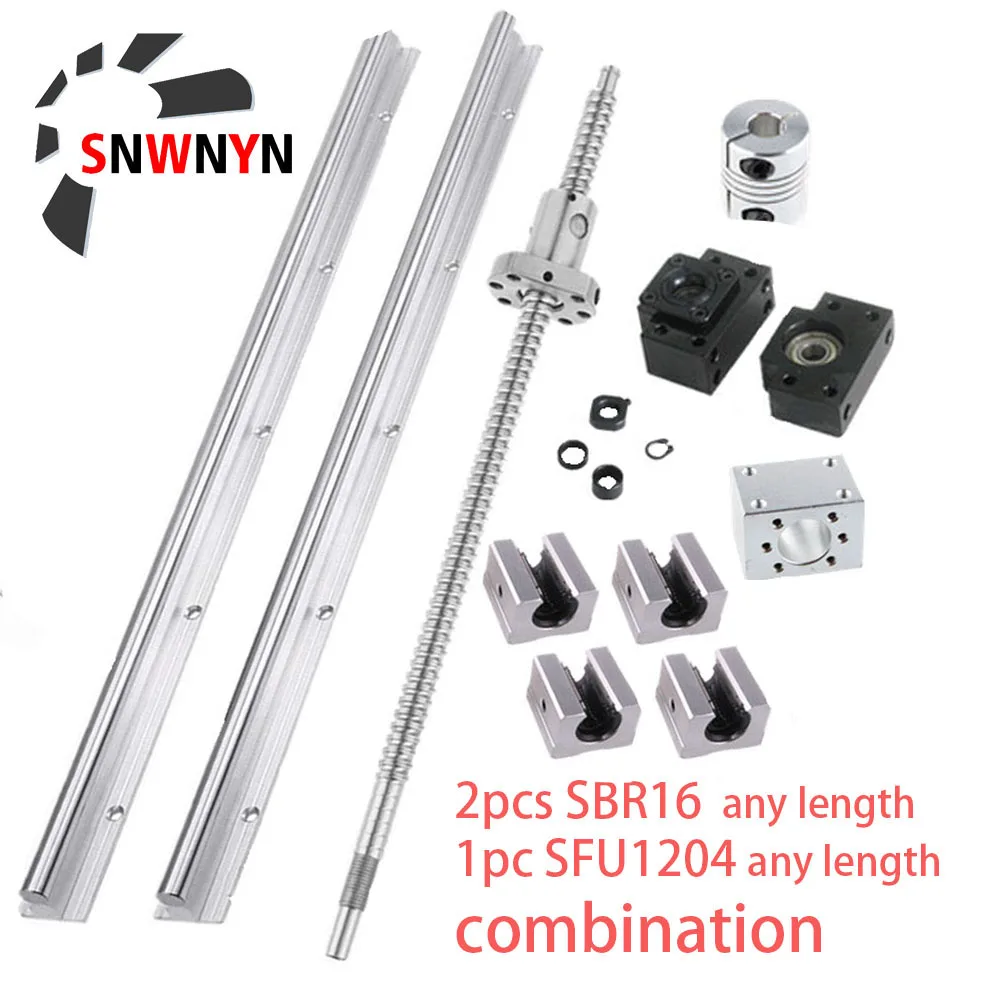 2pcs SBR16 Linear Rail+4pc SBR16UU Block Bearing+SFU1204 Ball Screw End Machined+1204 Nut Housing+BKBF10 End Support+Coupler Set afbeelding