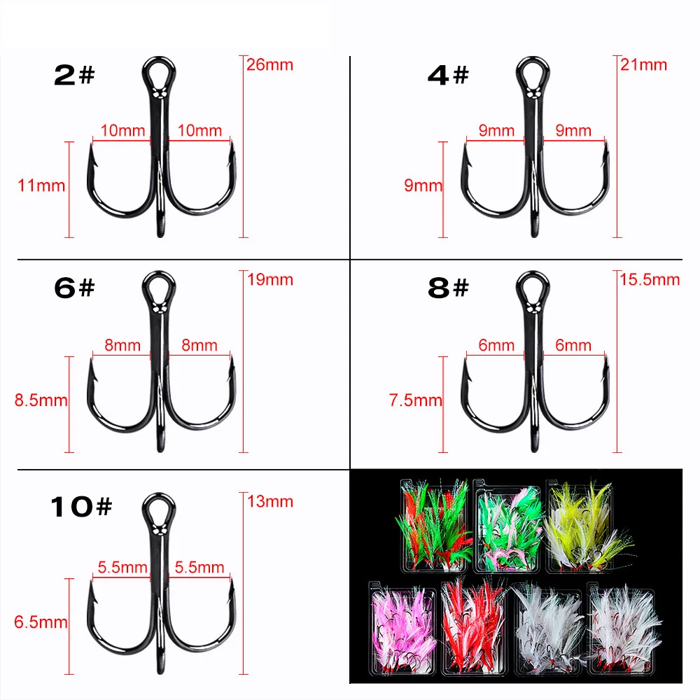 20pcs Treble Hooks With Feather 2# 4# 6# 8# 10# Fishing Hook Pesca  Accessary Peche Assist Feather Fishing Tackle Fish Hook