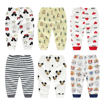 

100% Cotton Baby Boy Girl Bottom Pants Toddler Cartoon Printed Pajama Trousers Children's Striped Leggings Soft Warm