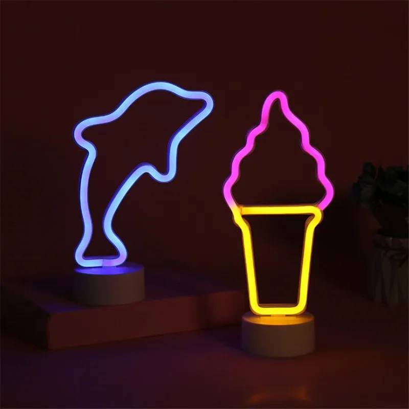Dolphin Ice Cream Cone Neon Night Light Home Decoration Lighting Bedroom Decor Luminaria Lampara For Home Children Kid Gift Lamp