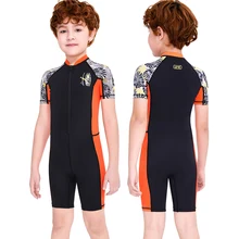 

Childrens Thin Short Sleeve Swimming Scuba Swimsuit Boys Printed Surfing Diving Wetsuit Summer Kids Swimwear Quick Dry Suits