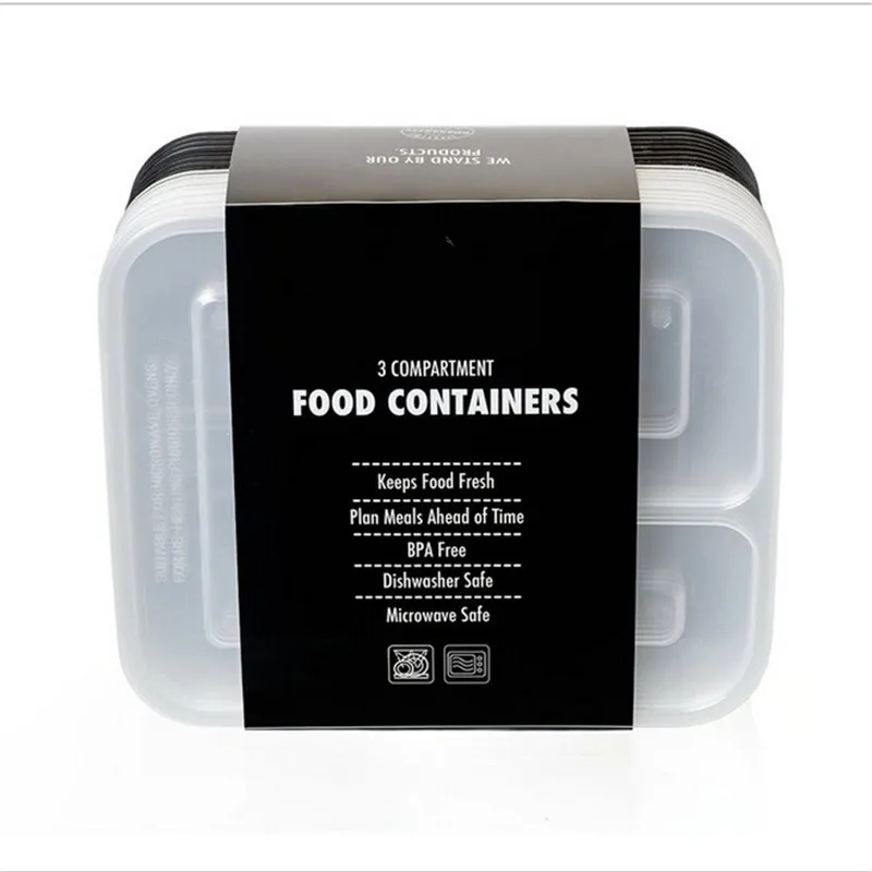 RANO RN-LB03 одноразовые пластиковые пищевой контейнер еда ланч бокс 3 отсека многоразовые контейнеры для закусок дома бенто ланч бокс