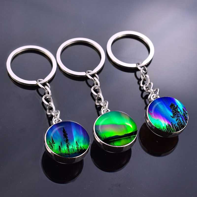 The Latest  Northern Lights Planet Keyring Galaxy Nebula Space Keychain Double Side Glass Ball Key Chain Astron 