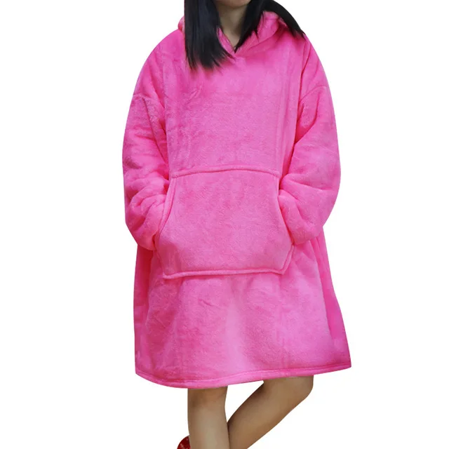 Женское одеяло, толстовка, большая, длинная, с капюшоном, зимняя, для улицы, с капюшоном, пальто, теплое, ТВ, одеяло, s, Рождественская одежда, Sudadera Mujer - Цвет: pink
