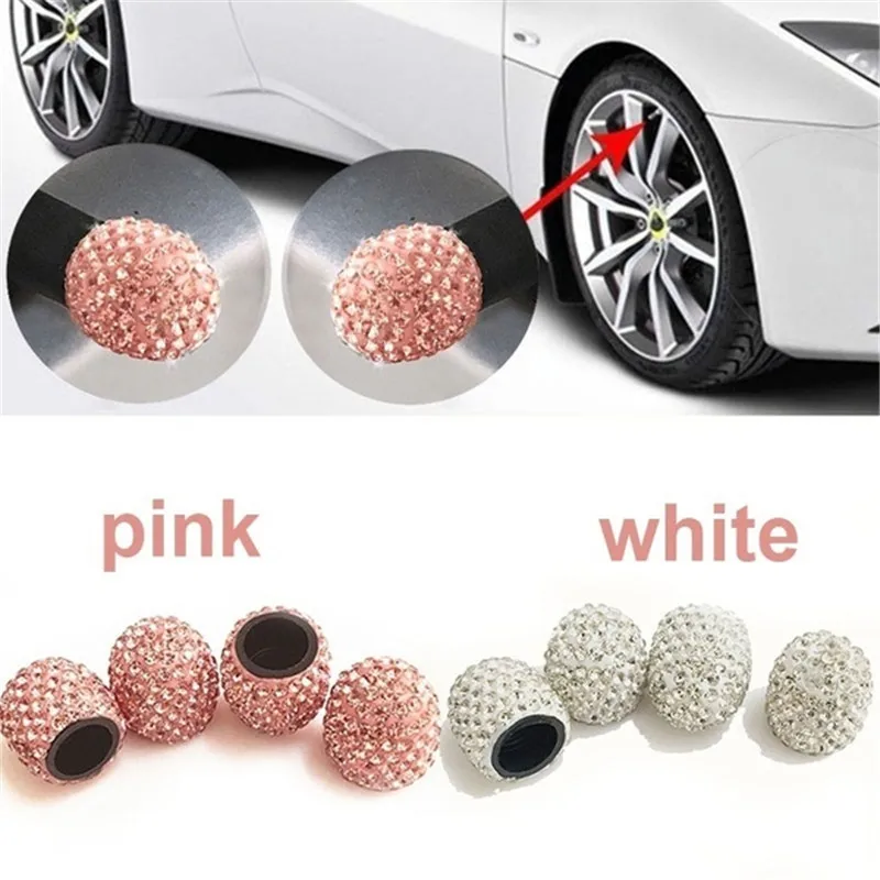 

4 Pieces of Glittering Ladies Bling Car Charm Crystal Car Tire Valve Cap Wheel Cap Car Luminous Decoration Auto Parts