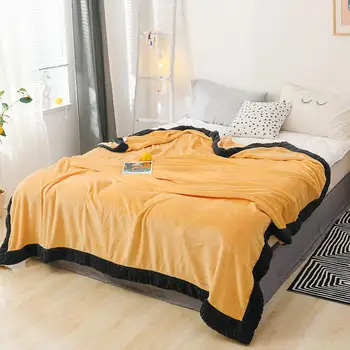 

Yellow And Black Color Flannel Blanket On The Soft Warm Plaid Beds Blankets Winter Fleece Thow Bedspread Coral