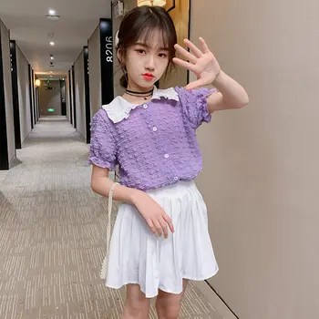

Baby Girl Clothes Set Red Purple Top + Pleated Skirt Two-Piece Suit Princess Sweet Outfits New Summer Set of Clothes for Teens