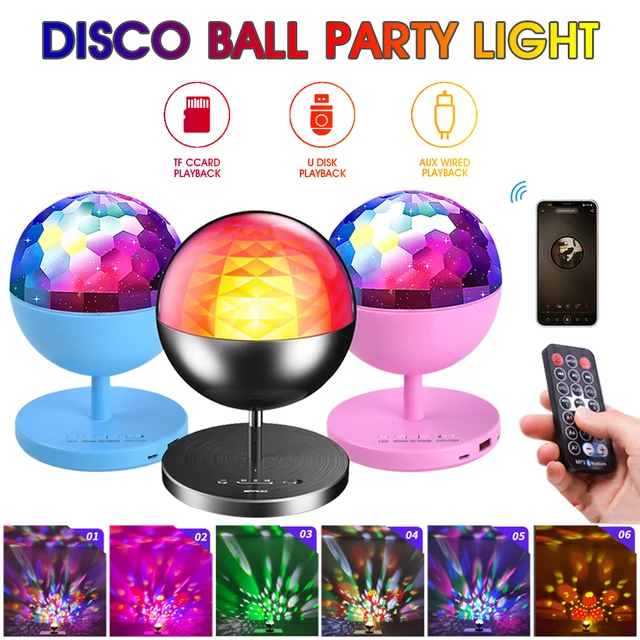 Disco Ball Party Light with B-T Speaker Rechargeable LED Projector Lights with Remote Control BT USB AUX Audio Stage Light