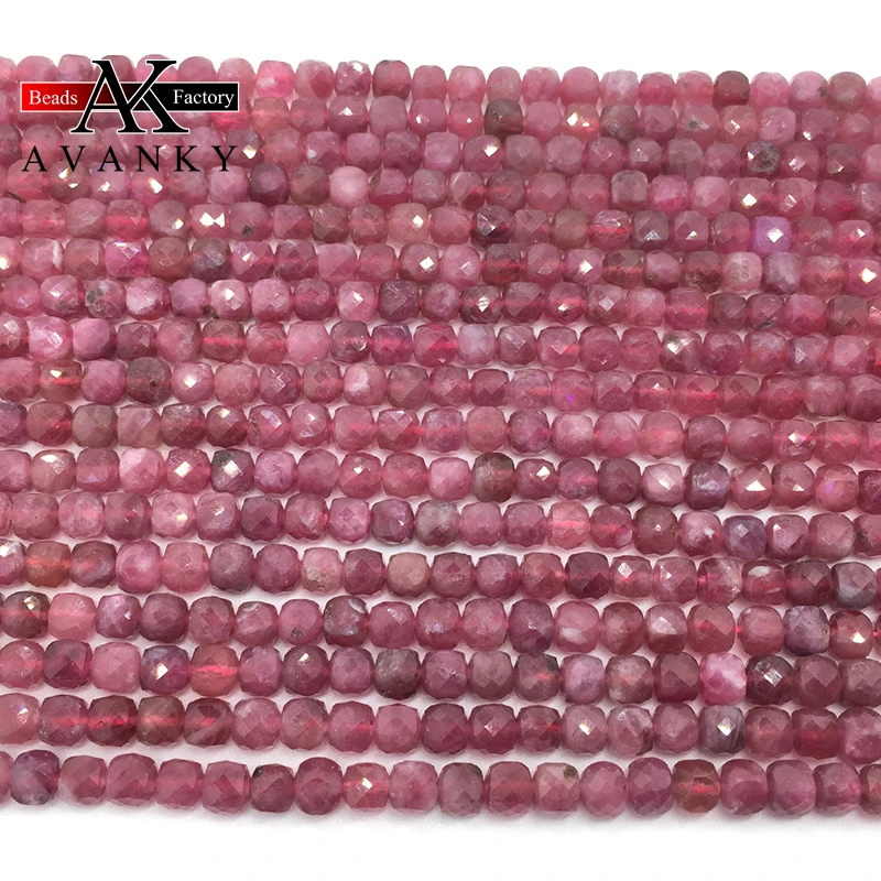 Natural Stone 4mm Pink Tourmaline Handmade Faceted Cube Loose Beads For DIY Jewelry Making Bracelet Necklace