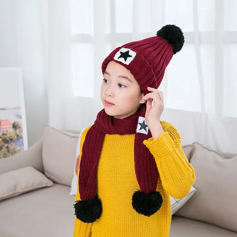 Лидер продаж, детские вязаные шапочки и наборы шарфов Hailball Beanies, вязаные детские зимние комплекты из 2 предметов, зимние шапки для детей, зимняя шапка