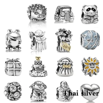 

2019 new Thai Silver Retro Snake Frog Hedgehog Angel Car Gift Cake Panda Beaded Charm Collection Original Limited Edition Style