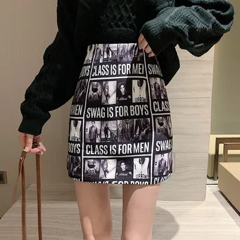 

Vintage Pattern Print Summer Mini Skirt Women Korean High Waist Pencil Skirts Zipper Slim Sexy Club Skirts Letters Casual W651