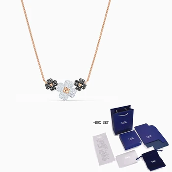 

Fashion SWA New Latisha Necklace Rose Gold Two Shamrocks And A Gorgeous Flower Decorated Crystal Female Romantic Gift