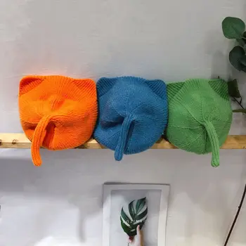 

Children Hat Fall and Winter 2019 New Baby Girls Cat Ear Cute Pure Color Knitted Beret Caps Toddle Kids Tail Wool Caps